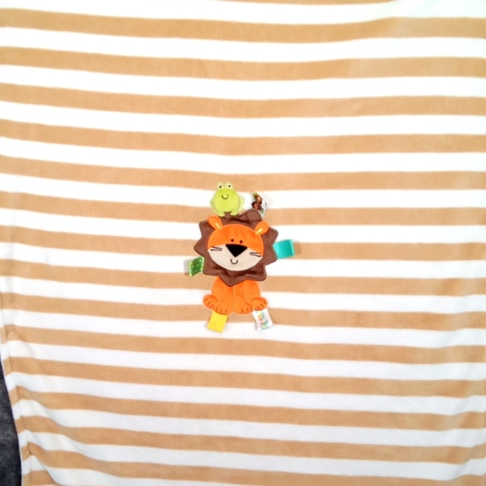 Taggies Baby Blanket Brown Tan Stripe Lion Frog Security Lovey Ribbons - Picture 2 of 8